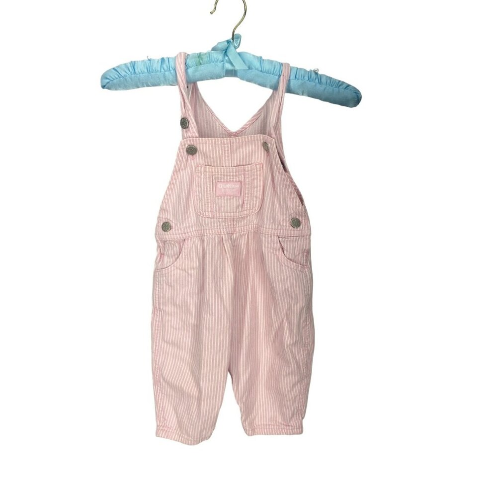 Vintage Osh Kosh Girls Pink & White Striped Overalls Size 12m